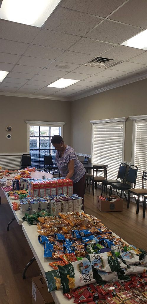 Snack tables prepared by volunteers